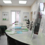 Closeup,Brochure,Holder.