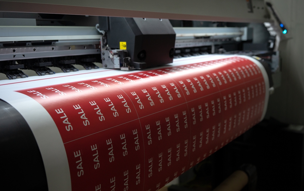 Printing,Of,Self-adhesive,Film,In,A,Printing,House.,Production,Of